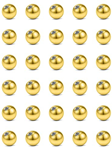 vcmart 30stk Piercing Kugeln 3mm Gold 1,2mm Gewinde Ersatzkugeln Chirurgenstahl Schraubkugeln für Piercing Lippe Labret Septum