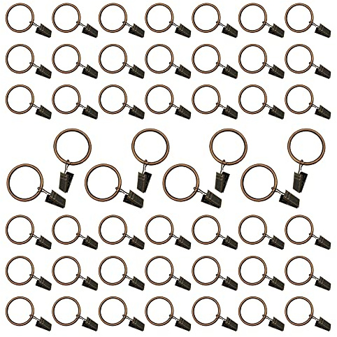50 Stück Vorhangringe mit Clips, rostfreier Metall-Gardinenring, 25 mm Durchmesser, Ringhaken zum Halten schwerer Gardinenstangen-Set und Vorhänge, Rotbronze