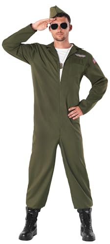 Fun Shack Fighter Pilot Costume Men Aviator Flight Suit Halloween Costume for Adults, Jet Pilot Outfit for Parties, Large