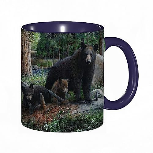 DHAEY Mug porcelaine fine Ours et oursons de la famille noire rustique Forêt d'animaux sauvages respirants |Mug humour pour collègue, amis, copains, frères et soeurs |Mug original avec