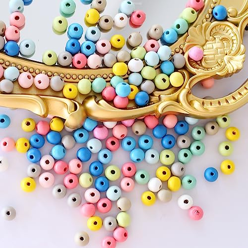 HERZWILD ca.1000pcs holzperlen bunt 8mm holz perlen bastelnperlen f. DIY schmuck Herstellung (8mm)