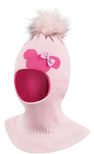 Smarilla Wintermütze Schalmütze Strickmütze Schlupfmütze warme Mädchenmütze Bommelmütze, Farbe: Hellrosa-Pink, Größe: 50-52
