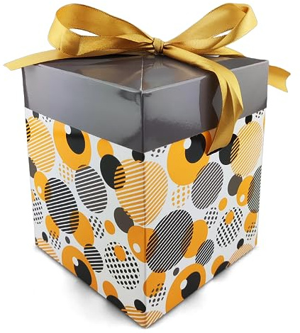 Netuno 1x Geschenkschachtel Gold Braun mit Kreisen 12x12x15 cm mit Deckel und Schleife kleine Kartonschachtel aus Pappe Geschenkverpackung für Kinder und Erwachsene