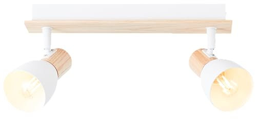 Lightbox 2 flammige Spotbalken - skandinavischer Decken Strahler mit schwenkbaren Köpfen - 37 cm Länge - E14 Fassung - max. 28 W - aus Metall/Holz aus Pappel - in Weiß/Beige