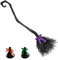 Großer Kunststoff Hexenbesen mit Band für Erwachsene Kinder Mädchen Damen Halloween Hexen Kostüme Zubehör Halloween Deko Outdoor Garten Indoor Party Dekoration (Harter Besen Schwarz, One Size)