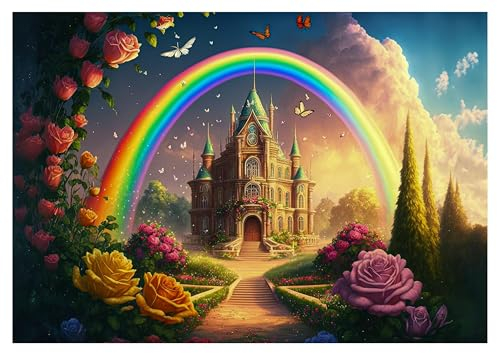 Fototapete Kinderzimmer Mädchen Schloss Regenbogen Fantasie 208x146 cm - inkl. Kleister - für Kinder Vlies Tapete Wandtapete Vliestapete Motivtapeten Montagefertig