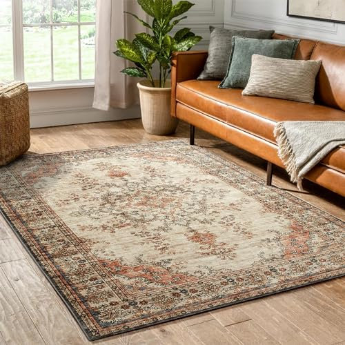 Hafaa Machine Washable Rugs Living Room Large 200x290 cm – Soft Short Pile Area Rugs For Bedroom Dining Room, Kitchen Carpet Non Slip Traditional Floral Design Vintage Boho Cashmere Rug, Timeless