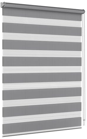 Jalousiescout Doppelrollo Klemmfix ohne Bohren & mit Bohren, 92,5x120cm Dunkelgrau Rollo Fensterrollo lichtdurchlässig & verdunkelnd,Sonnenschutzrollo Zebrarollo für Fenster & Türen