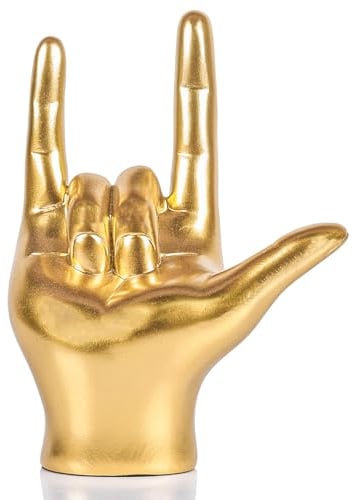 GAOSHENG Gold I Love You Sign Language Hand Statue, Decorative Home Sculpture for Couples, Desk and Shelf Decor, Modern Rock and Roll Hand Gesture for Weddings, Birthdays, Bedroom Centerpieces