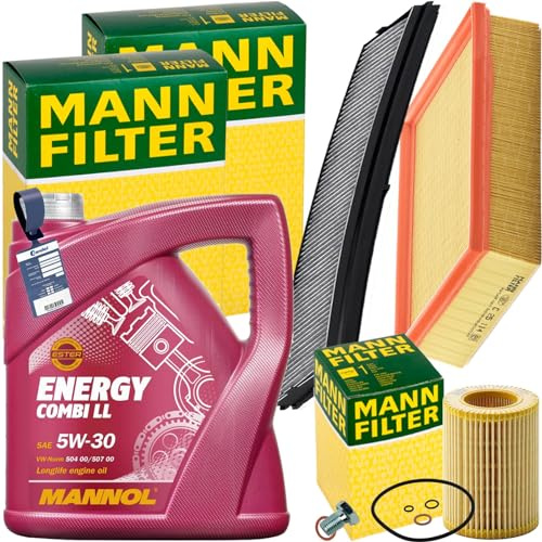 Mann Inspektionspaket+5L Mannol 5W-30 Motoröl | C25114 (LX343)+CUK6724+HU715/4X+768.920.011+MN1801 Kompatibel mit 3 (E46),3 Coupe (E46),3 Touring (E46)