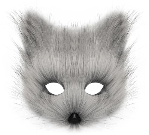 hbbhml Tier Fuchs Wolf Maske Halloween Party Cosplay Kostüme Requisiten Plüsch Katze Halbes Gesicht Masken Karneval Weihnachten Maskerade