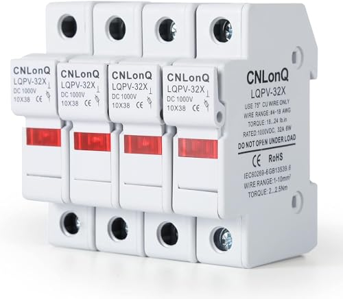 DEWIN Solar PV Sicherungshalter, 4 Stück RT18-32X 1P DC 1000V Sicherungshalter Hutschiene Photovoltaik Sicherungshalter Sicherungssockel mit Licht für PV-Anlage 10 x 38 mm
