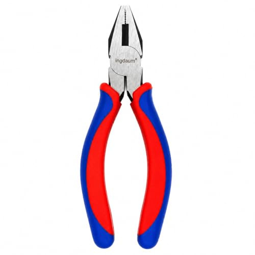INGDAUM® Alicates Universales | Acero al carbono forjado, acabado pulido, mangos bimateriales azul/rojo