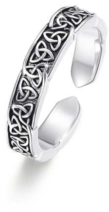 Keltischer Knoten Ringe Herren,925 Sterling Silber Verstellbar Offener Ring für Damen Keltischer Schmuck Punk Ringe Valentinstag Keltischer Daumenring Mädchen Muttertag Spiraler Flechtring