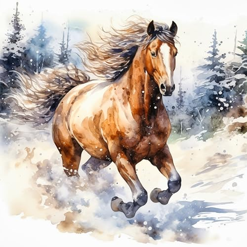 Stoffbahn, Aquarell-Pferd, 100 % Baumwolle, 35,6 x 35,6 cm, quadratisch, AM376