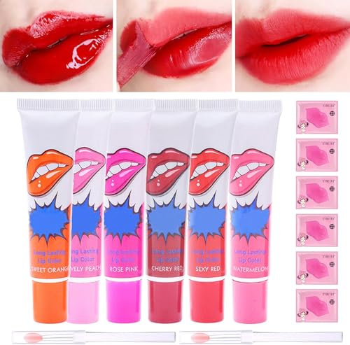 14pcs Lip Stain Peel Off Lips Tattoo Lipstick Set Easy Peel Off Lip Gloss Long Lasting Makeup Tattoo Lip Gloss Lipstick Waterproof Tear Lip Stain 6 Colours For Women Girls Für Mädchen