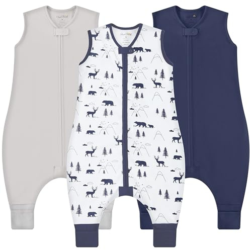 Baby Schlafsack mit Füßen Bio-Baumwolle 0.5 TOG Sommerschlafsack 3er-Pack | Atmungsaktiver, leichter Schlafsack mit Beinen aus GOTS & OEKO-TEX-zertifizierter Bio-Baumwolle, 80–90 cm von Mama Cheetah