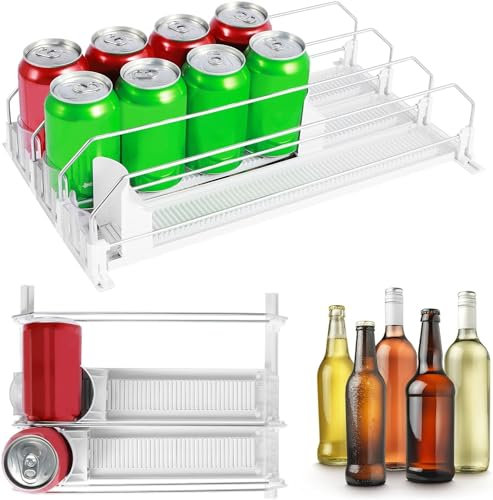 Automatische Aufbewahrung von Dosen für Kühlschrank, Organizer für Bierdosen, Soda, Getränke, Organizer für Kühlschrank, Breite verstellbar und 3 Reihen mit Verriegelung, für Cola Juice