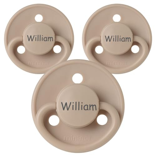 Namensschnuller, personalisiert auf Schnullern von Mininor, Silikon, Rund. Größe 1, 0-6 Monate, 3 Stück, Schnuller mit Namen, Nuckel, BPA-frei Schnuller, Graviert