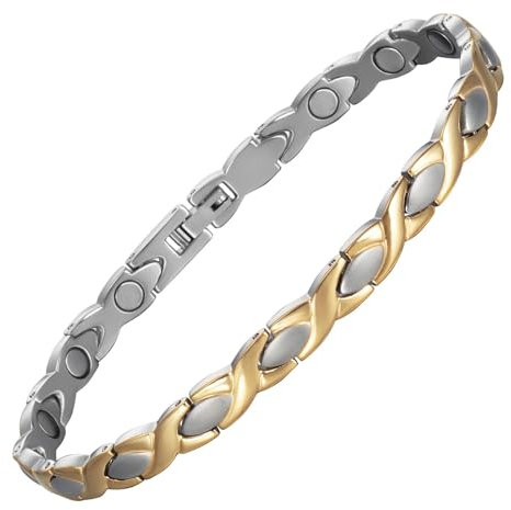 EnerCoppeX Bracelet de cheville magnétique pour femme, 23 cm en acier inoxydable avec fermoir à maillons réglable et aimant de 3500 Gauss