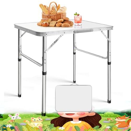Petite table pliante à tréteaux avec pieds de table réglables, table pliante de cuisine de camping avec 2 hauteurs de 33 cm/70 cm, poignée de transport pour camping, fête et pique-nique, cadre en