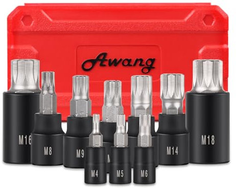 Awang 10PCS Douilles à embouts M4 à M18, Embout XZN torx en Acier S2, 1/2 3/8 1/4 drive