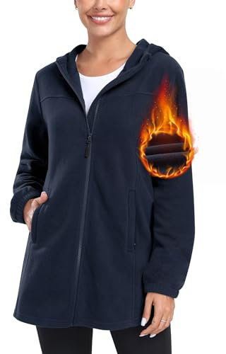 MoFiz Giacca in pile da donna con chiusura lampo su tutta la lunghezza, colletto alto, per la ricreazione e l'escursionismo Blu Navy1 XL