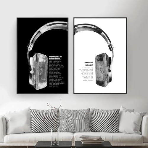 BMGKYAGL Hip-Hop-Rapper Delight – Songtext, Musikzitat, großes Poster und Druck, Headset-Wandkunst, Bild für Wohnzimmer, Heimdekoration, dekorativ, 70 x 100 cm x 2, rahmenlos