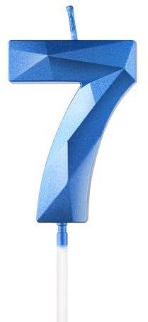 Königsblaue 7th Geburtstag Kerzen mit 3D blauer Zahl 7 für Kuchen - Jungen & Mädchen Geburtstag Dekorationen - Blaue Kuchendekoration & Kerze Kuchen Topper für Geburtstagsfeier & Hochzeitstag