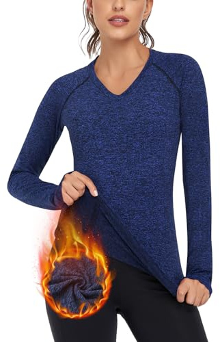 Soneven Camiseta Manga Larga Mujer Running Deporte Camisetas Térmica Elásticos Ropa Deportivo de Running Fitness Otoño Invierno