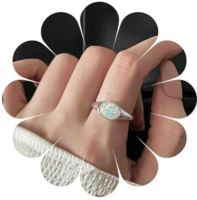 Dervivea Vintage Opal Stein Ring Einstellbar Oval Opal Offener Ring Opal Edelstein Manschettenring Opal Geburtsstein Ring Silber Opal Fingerring Schmuck Für Frauen