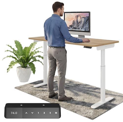 Ergotopia Desktopia One höhenverstellbarer Schreibtisch | elektrischer Schreibtisch höhenverstellbar | Bürotisch höhenverstellbar, Verstellbarer Tisch TÜV-geprüft, 7 Jahre Garantie 138x65 cm