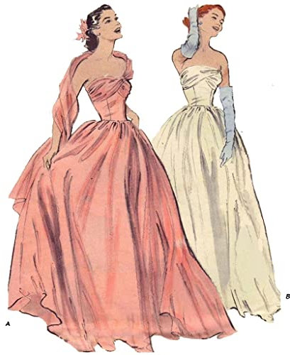 Generisch 1950er Schnittmuster, trägerloses Ballkleid, Brautkleid – Brustumfang 81,3 cm