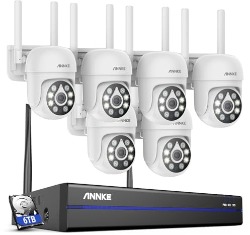 ANNKE WLAN Überwachungskamera Set Aussen Kabellos, 5MP Full HD Überwachungssystem, 10CH 5MP NVR mit 6X PT Überwachungskameras, Personenerkennung, 2-Wege-Audio Farbnachtsicht, Arbeit mit Alexa, 6TB