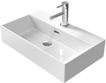 EMKE Lavabo de Diseño Moderno, Lavabo Suspendido de Cerámica de Alta con Borde Fino, Lavabo para Baño y Aseo de Invitados 600x360x130mm, Blanco, Lavabo Cuadrado, Lavabo de Encimera