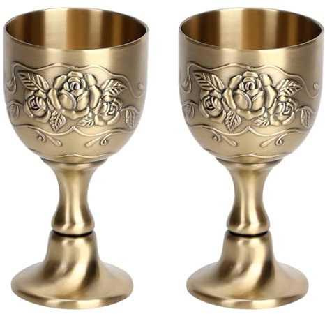 2Pcs Calice de Gobelet Vintage, 30ml/1oz Mini Calice de Vin en Bronze en Relief Verres à Vin Rouge en Métal Coupe à Vin Royal pour Boire du Whisky Vodka Liqueur de Vin