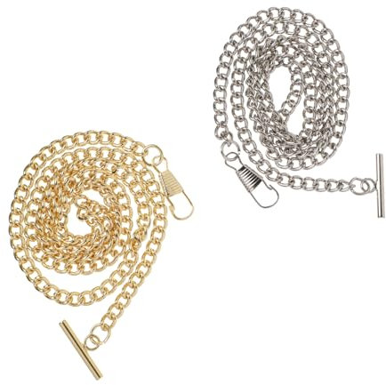 BESPORTBLE 2stücke Metal Pocket Watch Chain in Gold Und Silber Robuste Cow-Boy Kette Aus Hochwertigem Eisen Klassische Taschenuhrkette Für Herren Und Damen Für Jeans Anzug Und Retro-Look