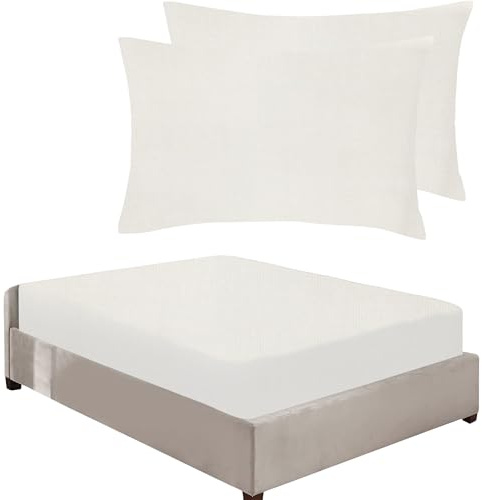 100% Brushed Cotton Flannelette 40CM/16 Extra Deep Fitted Sheets in 12 Colours (Cream, Super King + Pillowcase Pair)