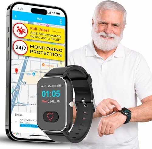 Seculife Cellular Medical Alert Smartwatch for Seniors with Fall Detection, GPS Tracking, SOS Button, Heart Rate & Blood Pressure Monitor, Pedometer, 2-Way Calling, Medical Reminders, IP67 Waterproof