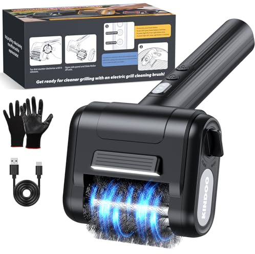 Brosse électrique rechargeable pour barbecue extérieur avec moteur 800 tr/min – Brosse de nettoyage de barbecue en acier inoxydable avec lumière LED pour barbecue, outil de nettoyage robuste (noir)