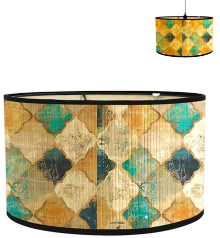 Stoff Lampenschirm aus Leinen | Handgefertigter Lampenschirm für Stehlampe, Hängelampe & Tischlampe | E27-Fassung | Blendfreies Licht Lampshade | Ø30cm x H20cm (Gitter -E)