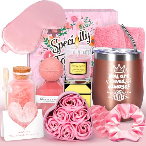 Purpledi Coffret Cadeau Femme Anniversaire – 360ml Gobelet Isolant, Bougie Parfumée Rose, Sel de Bain, Fleurs de Savon, Sels de Bain & Plus – Idée Cadeau Noël, Saint-Valentin, Fête des Mères