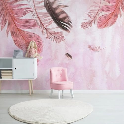 Tzxztt Minimalistisch Dreidimensional Rosa Federn Kunst Moderne 3D Tapete Hochwertige Strukturierte Seide Neutrale Material Ideal Für Wohnzimmer Schlafzimmer-150cm×105cm