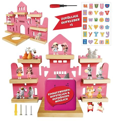 JATCWBO Kinder Figurenregal aus Holz im Schloss-Design,Wand- oder Standregal kompatibel mit Toniebox und Hörfiguren,großes Aufbewahrungsregal für Kinderzimmer,Platz für 15–20 Figuren