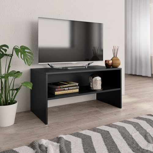 Meuble TV Noir Moderne 80 cm Largeur 40 cm Hauteur Profondeur Bois d'Ingénierie Solide pour Salon et Salle à Manger avec Design Élégant et Rangement Pratique