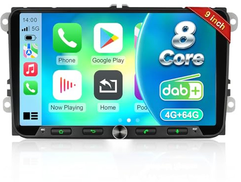 8-Kern 4+64G Android DAB+ Autoradio mit Bildschirm für VW Golf 5 6 T5 Polo 6R Passat Caddy Seat Skoda,9 Zoll Touch Display Wireless Android Auto Carplay,T6 Radio Bluetooth RDS FM GPS WiFi
