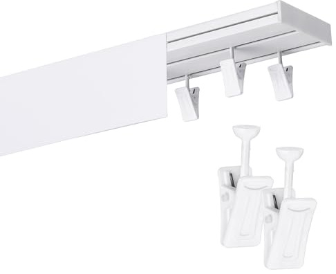 Fenster DEKOR Gardinenschiene mit Blende 2-läufig – PVC Vorhangschiene zur Deckenmontage, Deckenschiene für Vorhänge, Weiß, mit Plizform, 160 cm