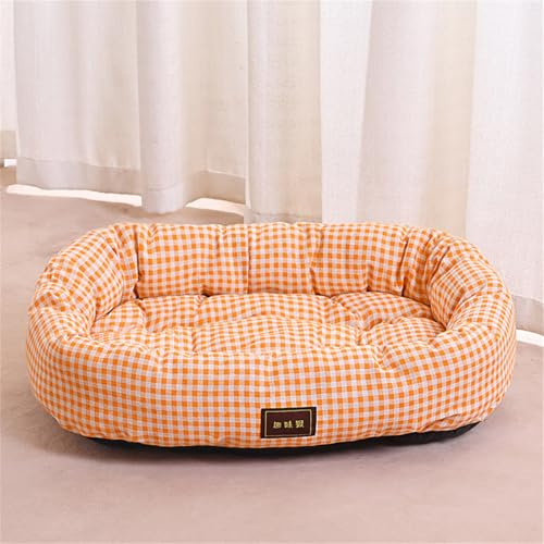 Odot Panier Chien Dehoussable Lavable, Motif à Carreaux Lit Orthopédique pour Chat Chien, Rectangle Antidérapant Coussin Doux pour Animaux de Compagnie Dorme à l'intérieur (Orange,3XL)