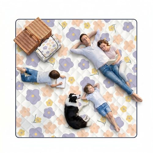 Picknickdecke Wasserdicht, Pikncik Decke Groß, Picknickdecke 200x200cm, Faltbar Leicht Tragbar Outdoor Teppich Bunt Tragegriff, Camping Decke, für Trocken Strand, BBQ, Picknick, Campingdecke (Lila)