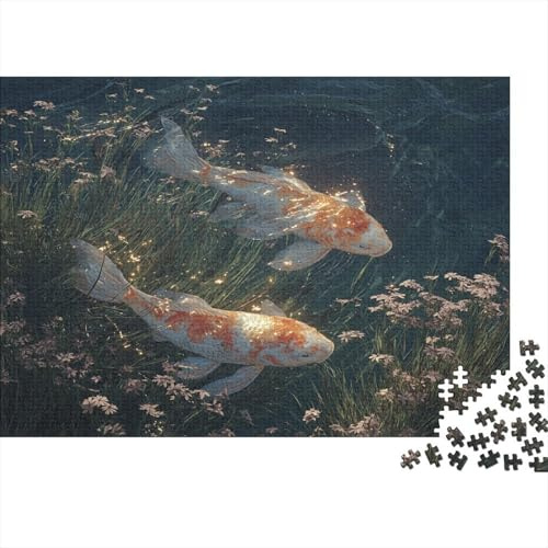 Carpes Koï Puzzle 1000 Pièces pour Adultes Papier Jeu de Puzzle Plantes Aquatiques Relax Famille Cadeau Déco 38x26cm/1000pcs